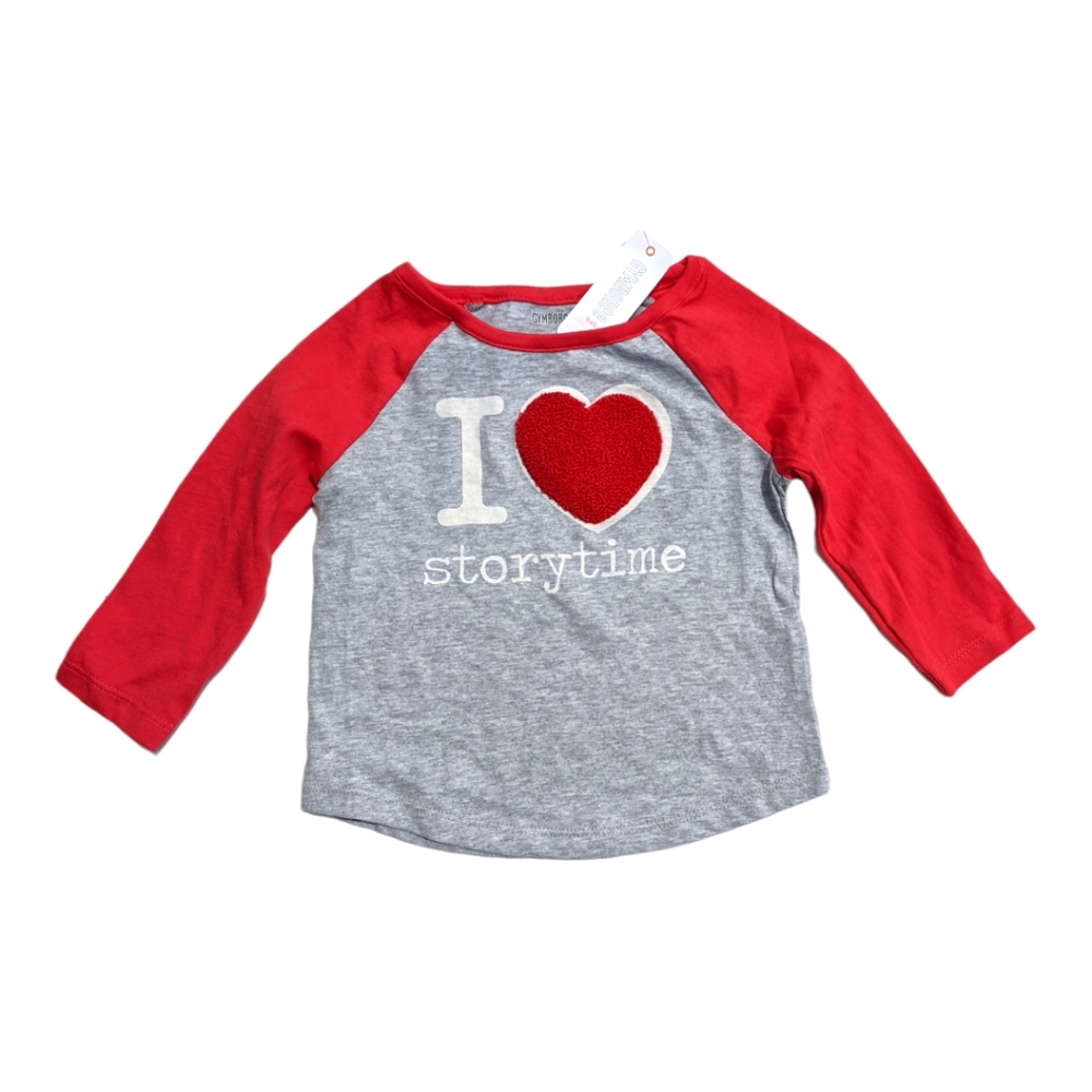Gymboree Baby 12-18m Grey/Red " I ❤️ storytime " Long Sleeve Tshirt